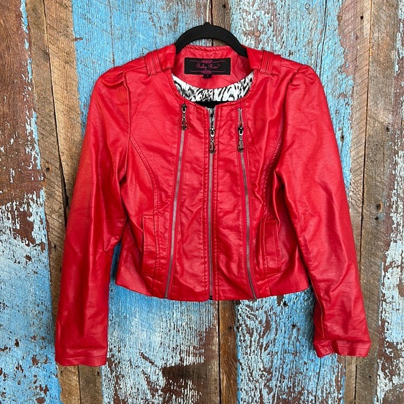 Ruby Rose Red Faux Leather Moto Jacket Size S - Picture 1 of 5